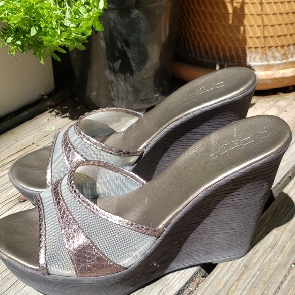 Dune London pewter snakeskin mesh wedge 37 - Picture 1 of 7